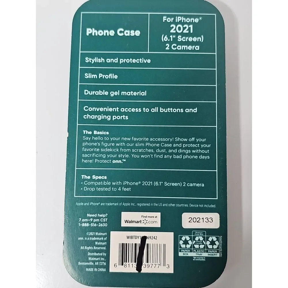 onn. iPhone 13 Phone Case Durable Gel Cellphone Protector 2021 6.1